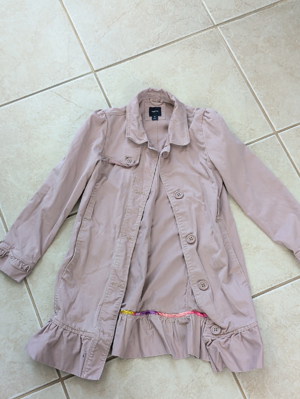GAP Blush Pink Ruffle-Hem Trench Coat Girls Size 12
